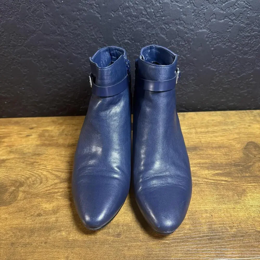 Cole Haan Navy Blue Leather‎ Suede Buckle Ankle Boots Womens 6.5B